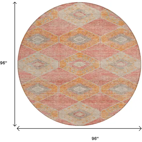 8' Coral And Gray Round Aztec Washable Indoor Outdoor Area Rug Photo 9