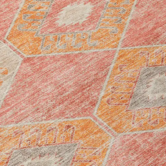 8' Coral And Gray Round Aztec Washable Indoor Outdoor Area Rug Photo 9