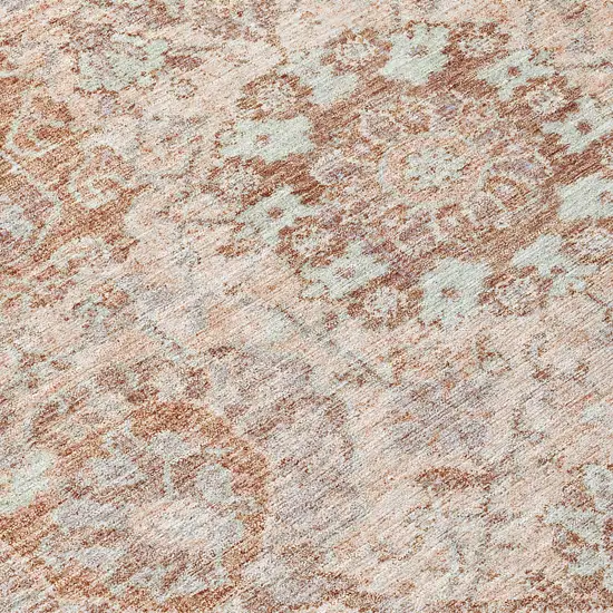8' Coral And Gray Round Damask Washable Indoor Outdoor Area Rug Photo 9