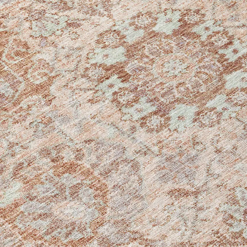 8' Coral And Gray Round Damask Washable Indoor Outdoor Area Rug Photo 9