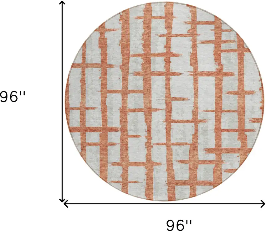 8' Coral And Gray Round Striped Washable Indoor Outdoor Area Rug Photo 3