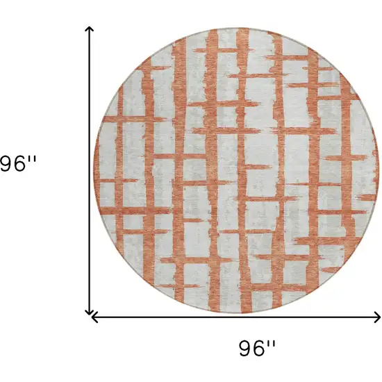 8' Coral And Gray Round Striped Washable Indoor Outdoor Area Rug Photo 3