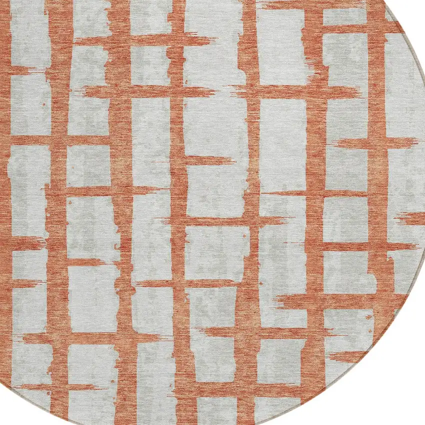 8' Coral And Gray Round Striped Washable Indoor Outdoor Area Rug Photo 4
