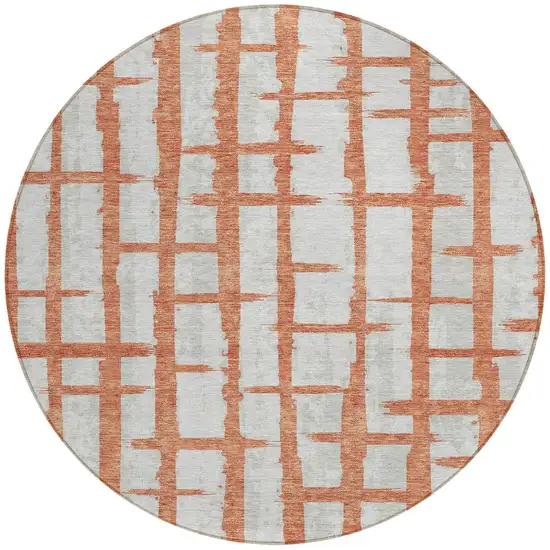 8' Coral And Gray Round Striped Washable Indoor Outdoor Area Rug Photo 5