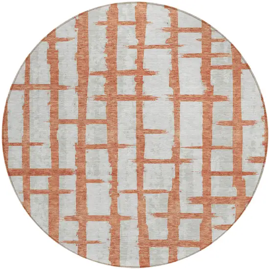 8' Coral And Gray Round Striped Washable Indoor Outdoor Area Rug Photo 2