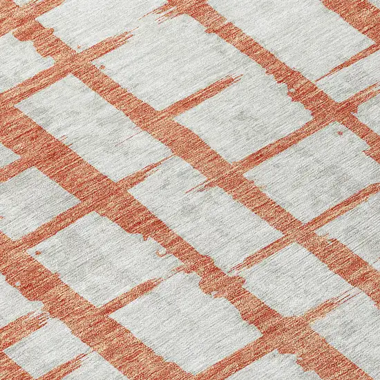 8' Coral And Gray Round Striped Washable Indoor Outdoor Area Rug Photo 8