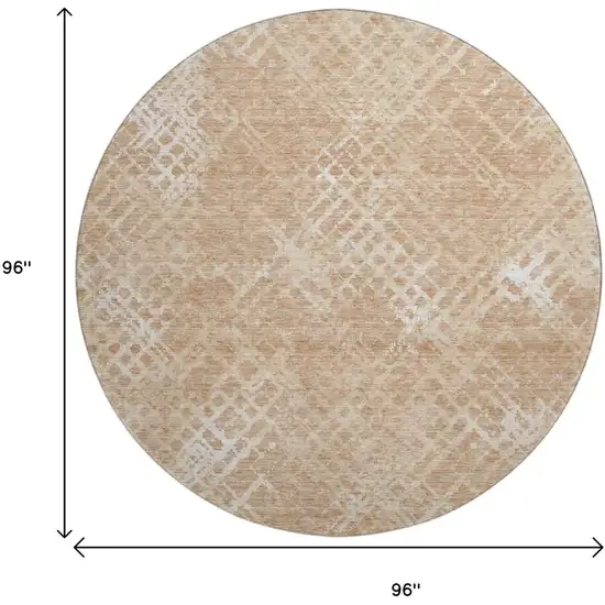 8' Coral And Ivory Abstract Geometric Washable Round Rug With UV Protection Photo 9