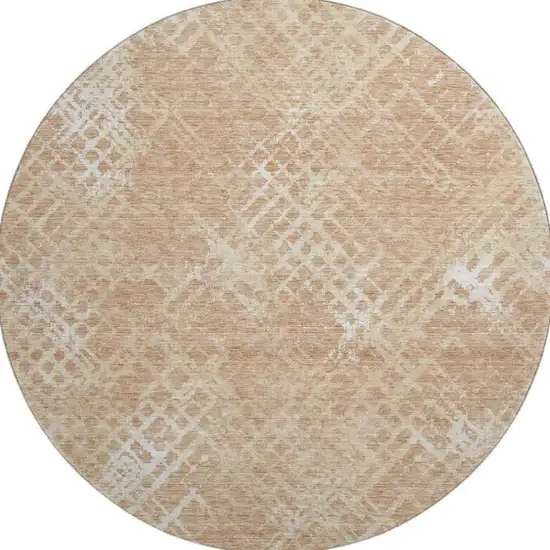 8' Coral And Ivory Abstract Geometric Washable Round Rug With UV Protection Photo 3