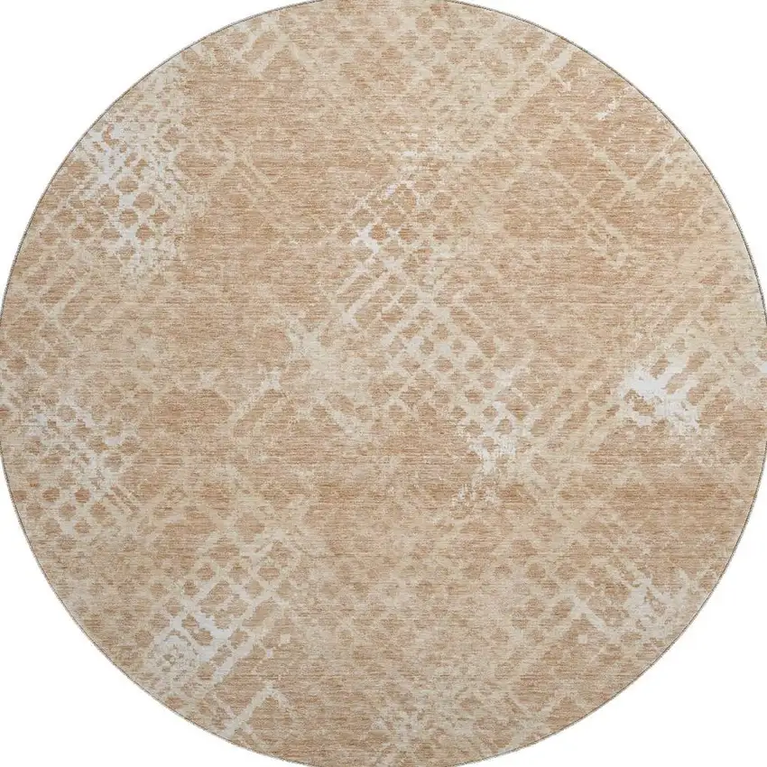 8' Coral And Ivory Abstract Geometric Washable Round Rug With UV Protection Photo 3