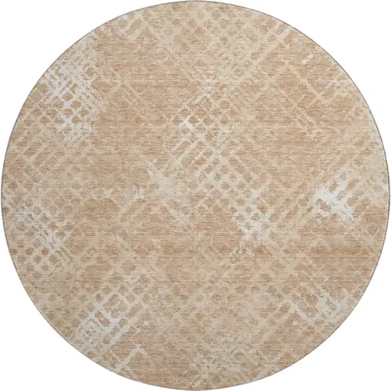 8' Coral And Ivory Abstract Geometric Washable Round Rug With UV Protection Photo 1