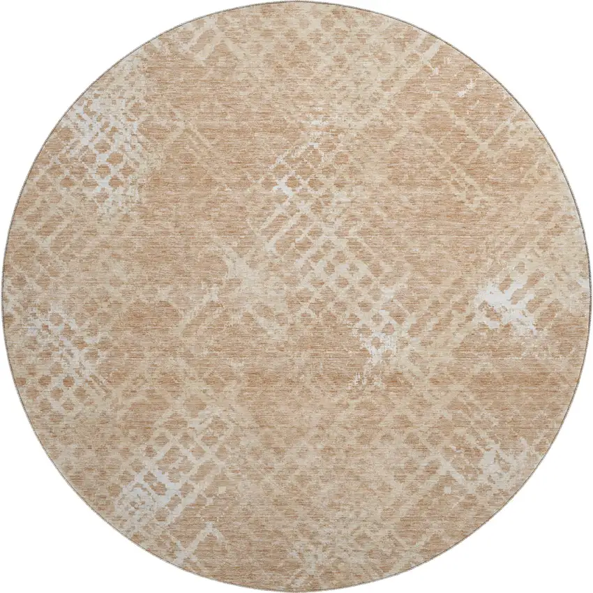 8' Coral And Ivory Abstract Geometric Washable Round Rug With UV Protection Photo 1