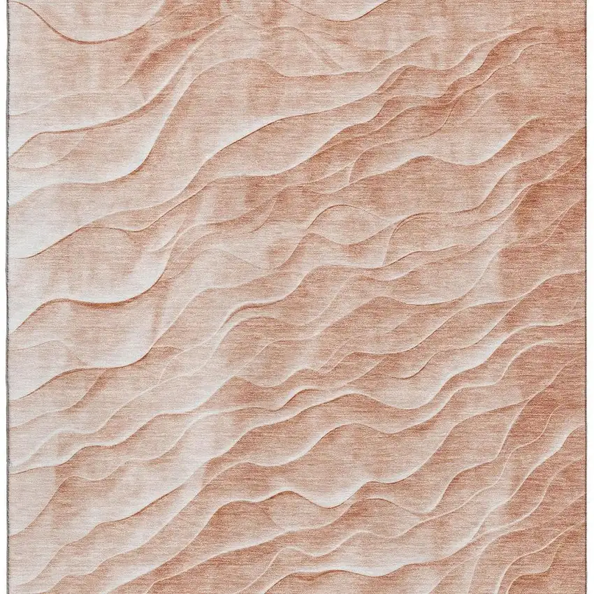 8' Coral And Ivory Abstract Washable Area Rug With UV Protection Photo 3