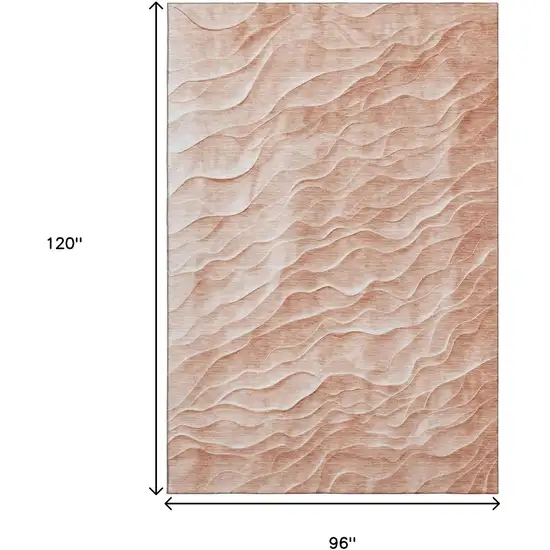 8' Coral And Ivory Abstract Washable Area Rug With UV Protection Photo 8
