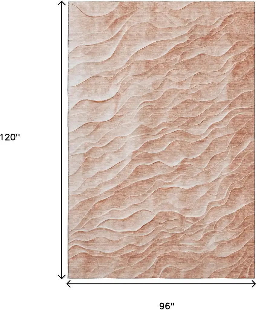 8' Coral And Ivory Abstract Washable Area Rug With UV Protection Photo 8