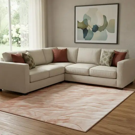 8' Coral And Ivory Abstract Washable Area Rug With UV Protection Photo 2