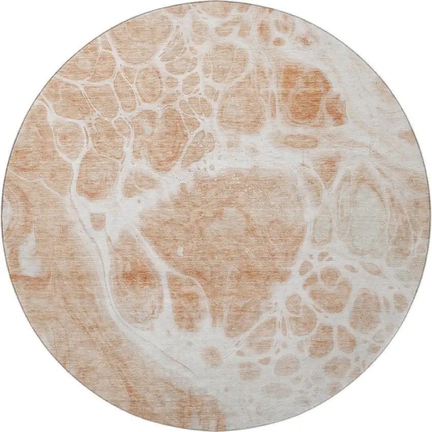 8' Coral And Ivory Abstract Washable Round Rug With UV Protection Photo 3