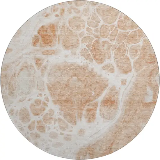 8' Coral And Ivory Abstract Washable Round Rug With UV Protection Photo 1