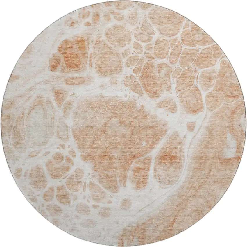 8' Coral And Ivory Abstract Washable Round Rug With UV Protection Photo 1