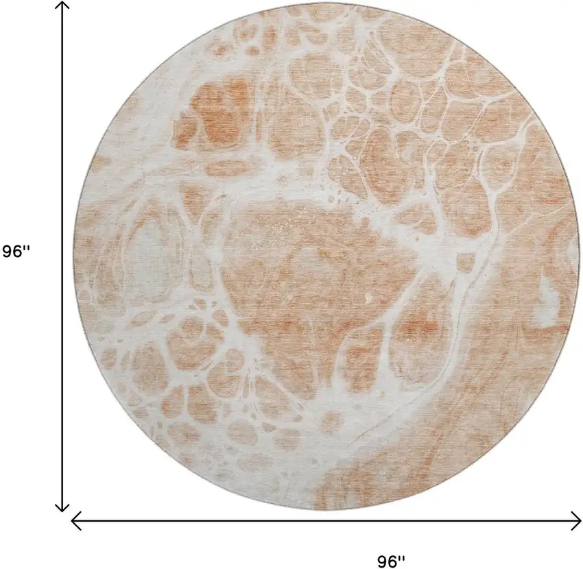 8' Coral And Ivory Abstract Washable Round Rug With UV Protection Photo 9