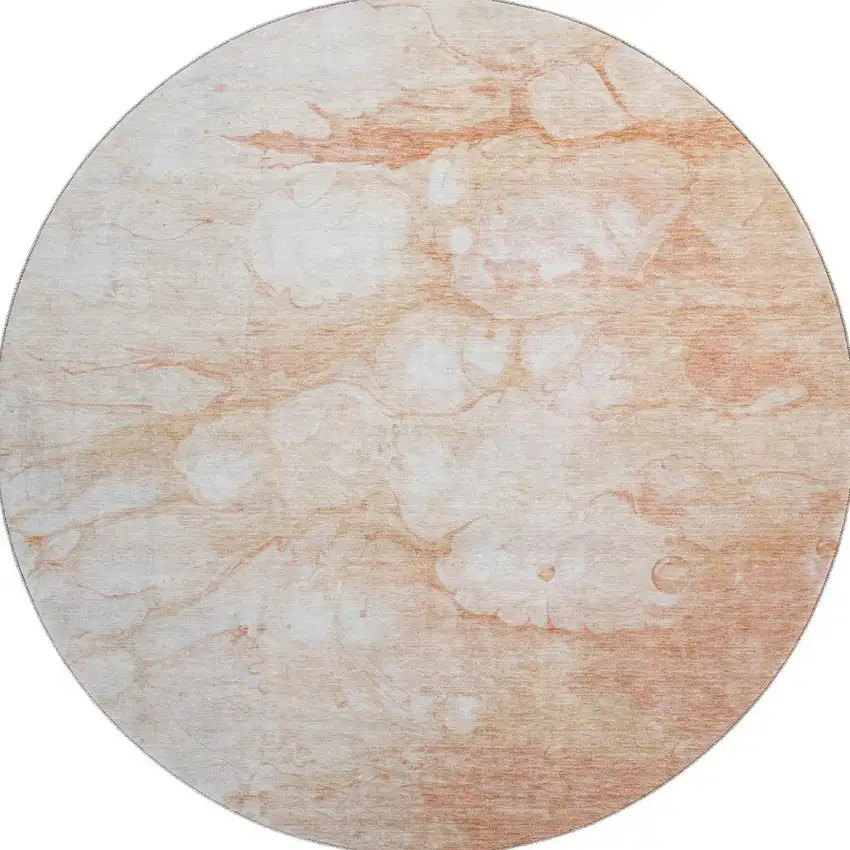 8' Coral And Ivory Abstract Washable Round Rug With UV Protection Photo 1