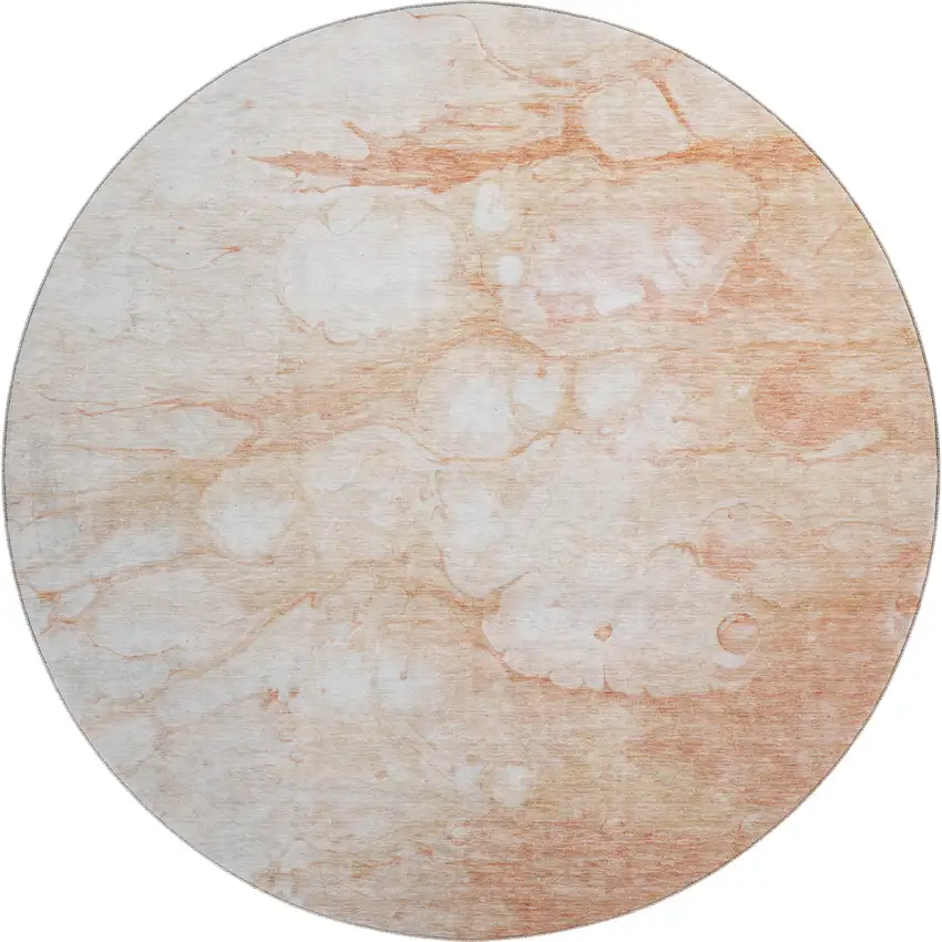 8' Coral And Ivory Abstract Washable Round Rug With UV Protection Photo 5