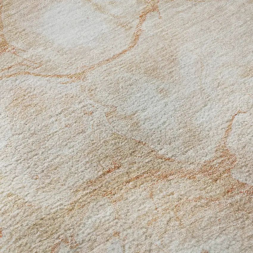 8' Coral And Ivory Abstract Washable Round Rug With UV Protection Photo 9