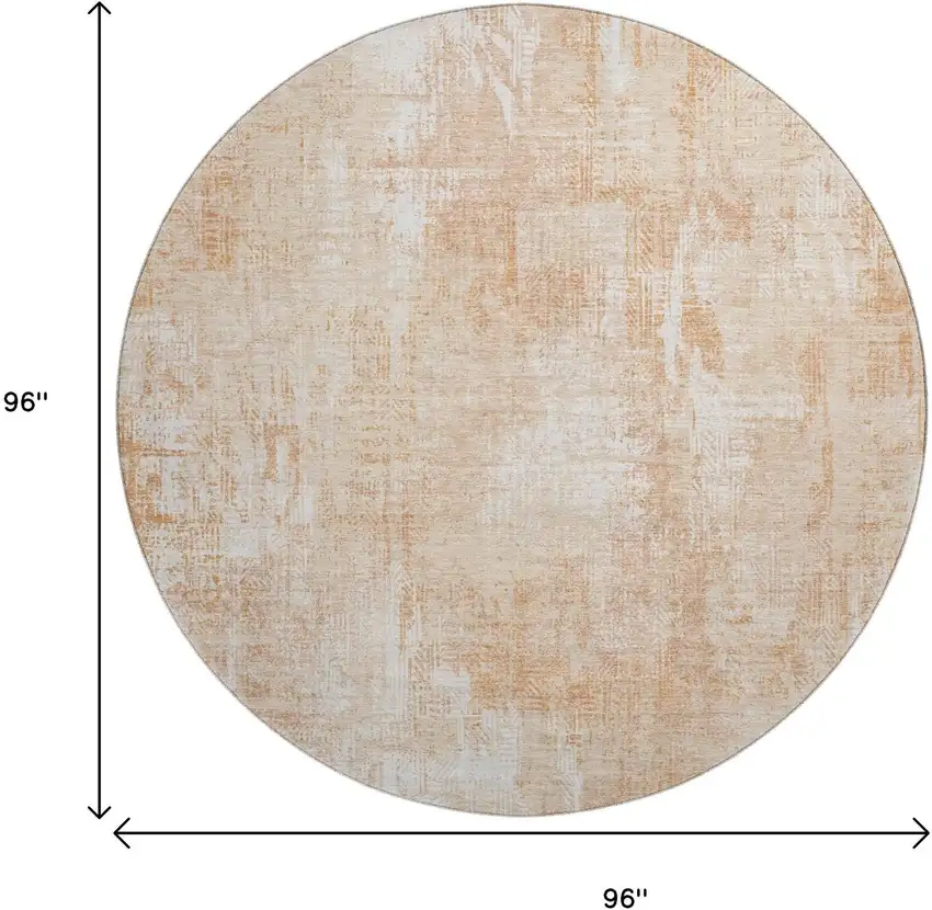 8' Coral And Ivory Abstract Washable Round Rug With UV Protection Photo 5