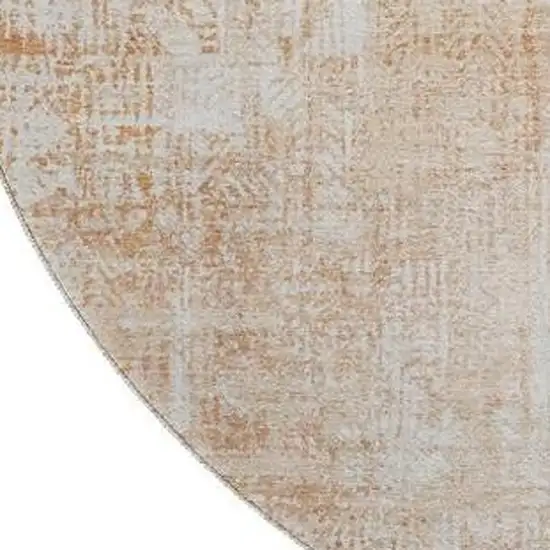 8' Coral And Ivory Abstract Washable Round Rug With UV Protection Photo 3