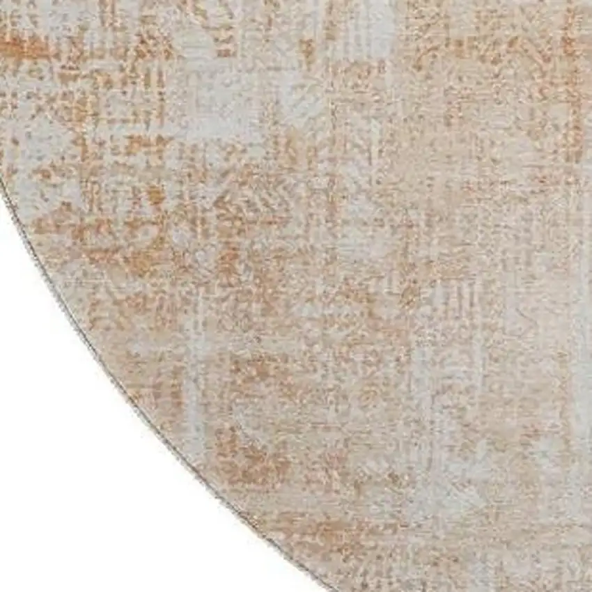 8' Coral And Ivory Abstract Washable Round Rug With UV Protection Photo 3