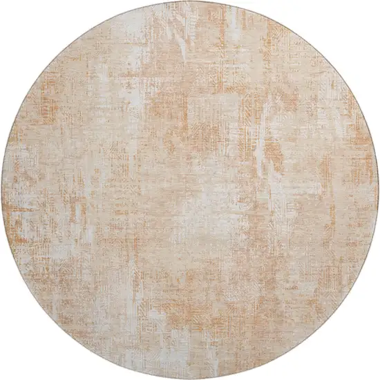 8' Coral And Ivory Abstract Washable Round Rug With UV Protection Photo 6