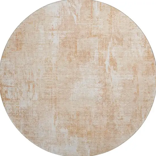 8' Coral And Ivory Abstract Washable Round Rug With UV Protection Photo 1