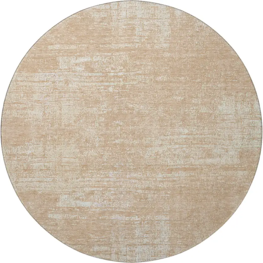 8' Coral And Ivory Abstract Washable Round Rug With UV Protection Photo 4