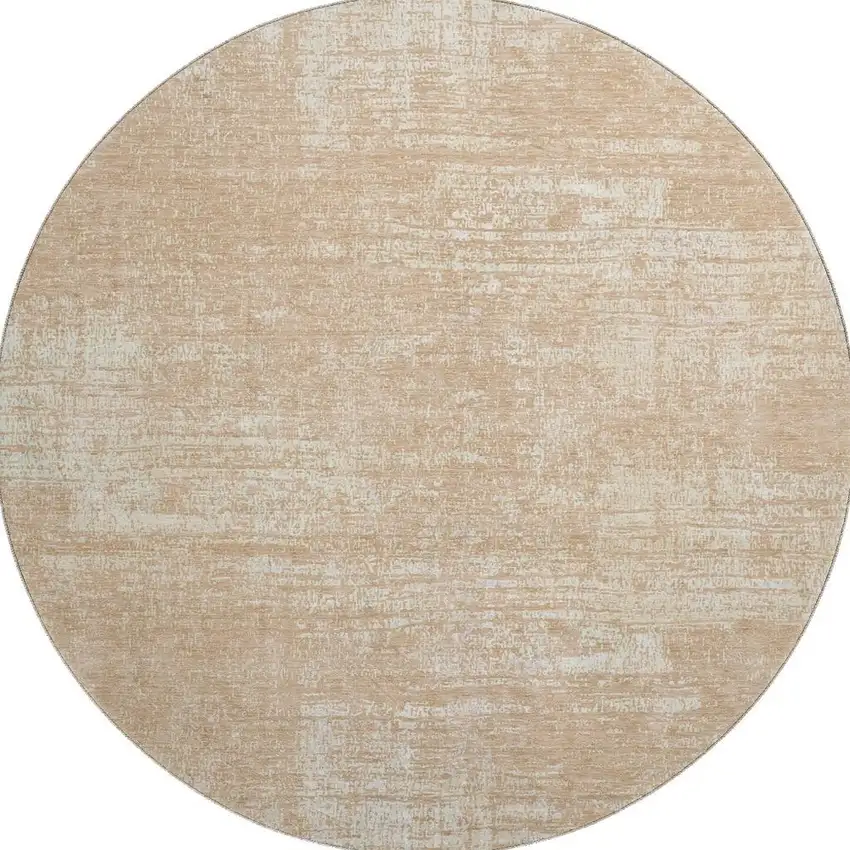 8' Coral And Ivory Abstract Washable Round Rug With UV Protection Photo 3