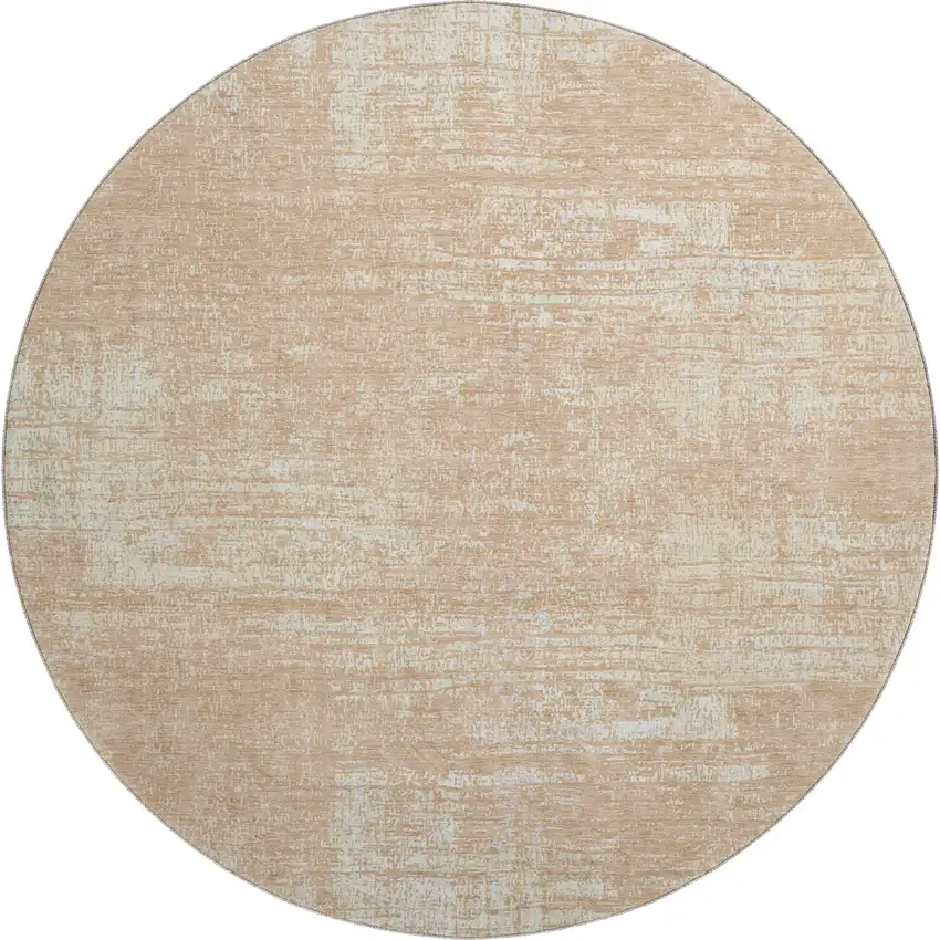 8' Coral And Ivory Abstract Washable Round Rug With UV Protection Photo 1