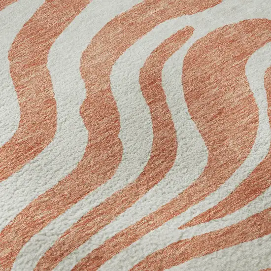 8' Coral And Ivory Animal Print Washable Round Rug With UV Protection Photo 8