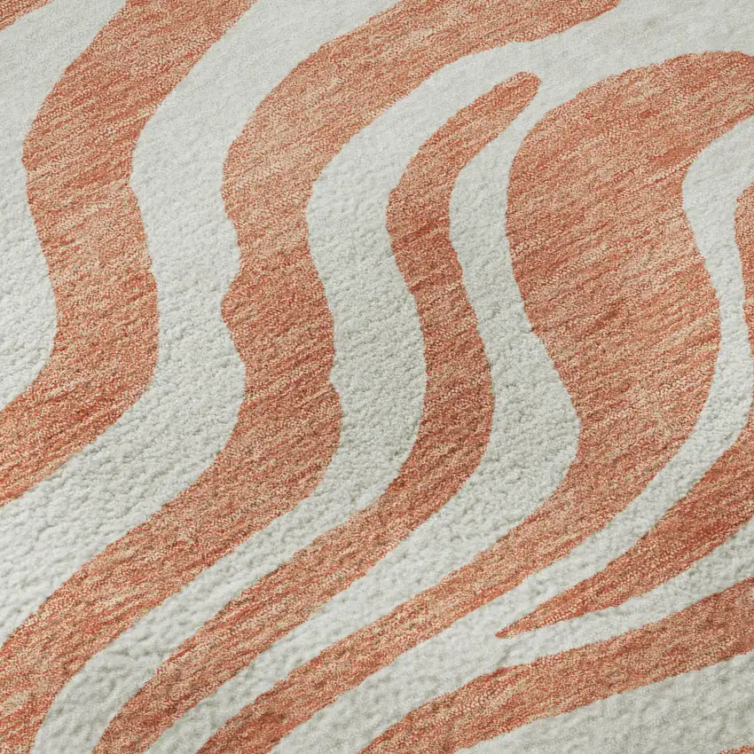 8' Coral And Ivory Animal Print Washable Round Rug With UV Protection Photo 8