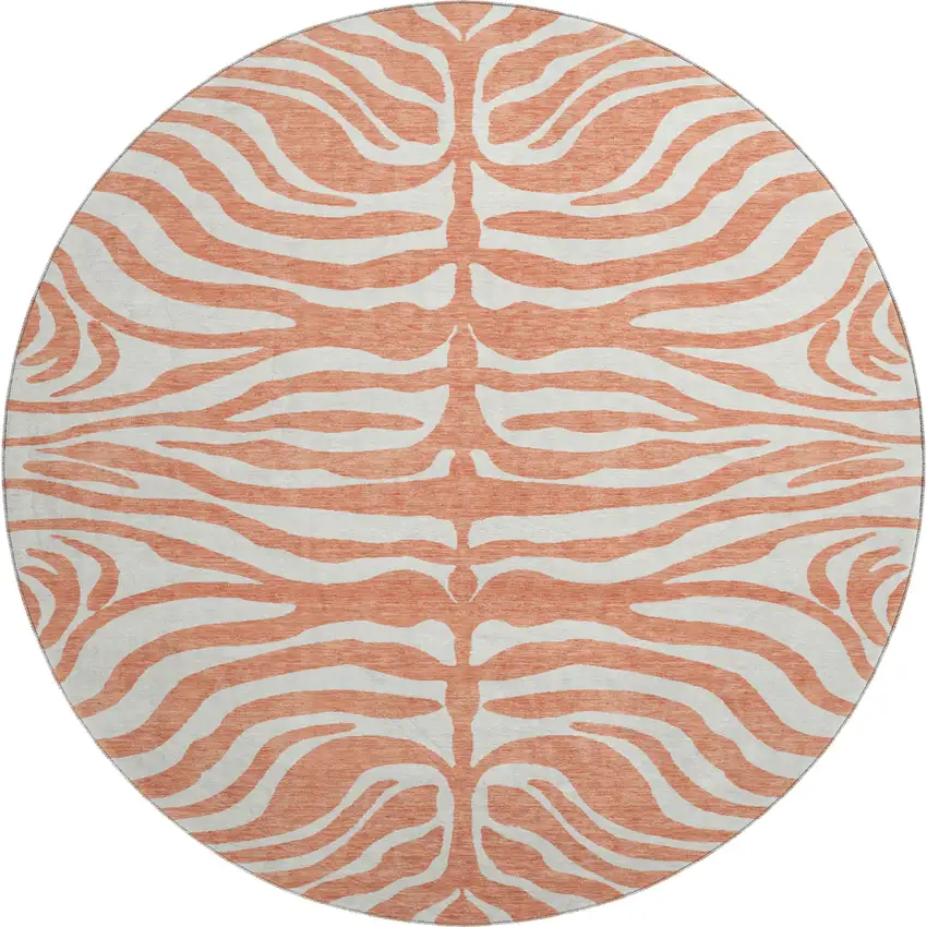 8' Coral And Ivory Animal Print Washable Round Rug With UV Protection Photo 1