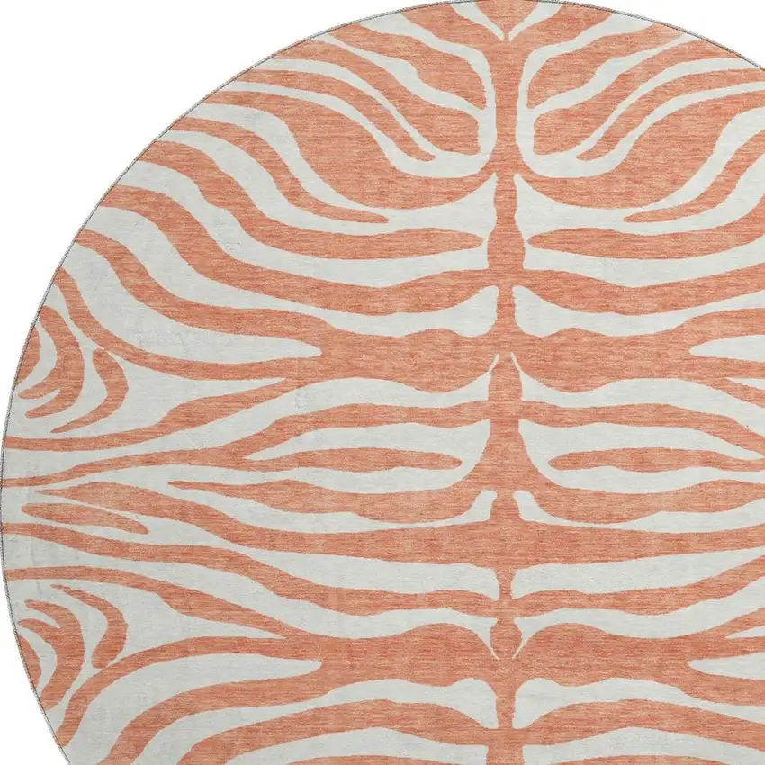 8' Coral And Ivory Animal Print Washable Round Rug With UV Protection Photo 3