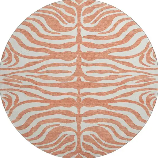 8' Coral And Ivory Animal Print Washable Round Rug With UV Protection Photo 3
