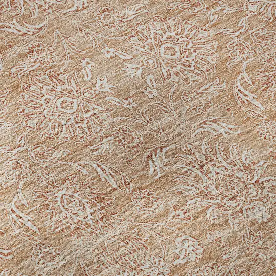 8' Coral And Ivory Floral Washable Round Rug With UV Protection Photo 8