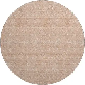 Photo of 8' Coral And Ivory Floral Washable Round Rug With UV Protection