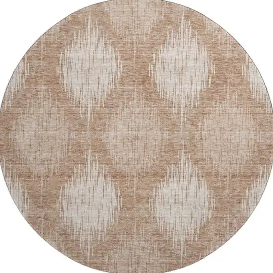8' Coral And Ivory Ikat Washable Round Rug With UV Protection Photo 4