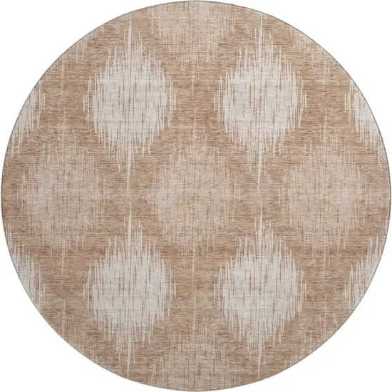 8' Coral And Ivory Ikat Washable Round Rug With UV Protection Photo 1