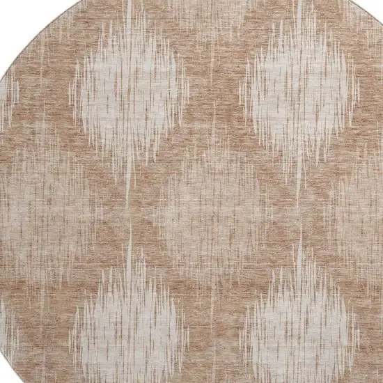 8' Coral And Ivory Ikat Washable Round Rug With UV Protection Photo 3