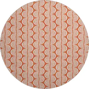 Photo of 8' Coral And Ivory Ogee Washable Round Rug With UV Protection