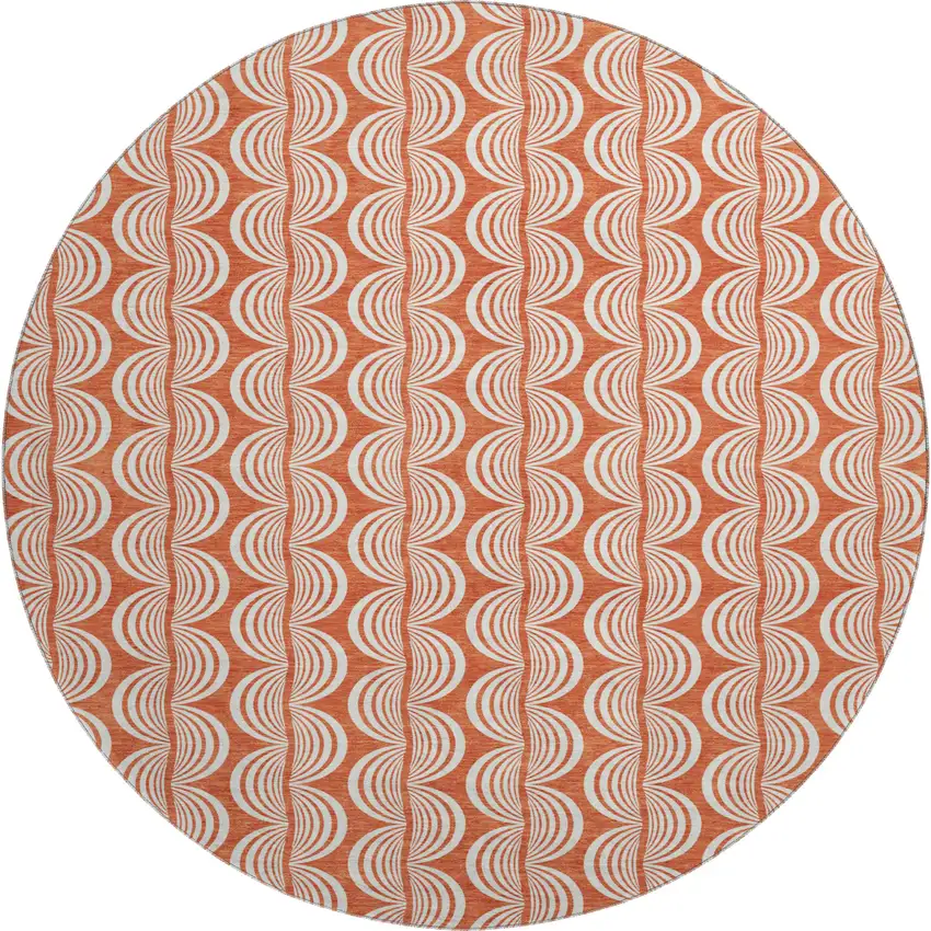 8' Coral And Ivory Ogee Washable Round Rug With UV Protection Photo 1