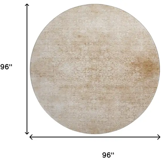 8' Coral And Ivory Oriental Washable Round Rug With UV Protection Photo 9