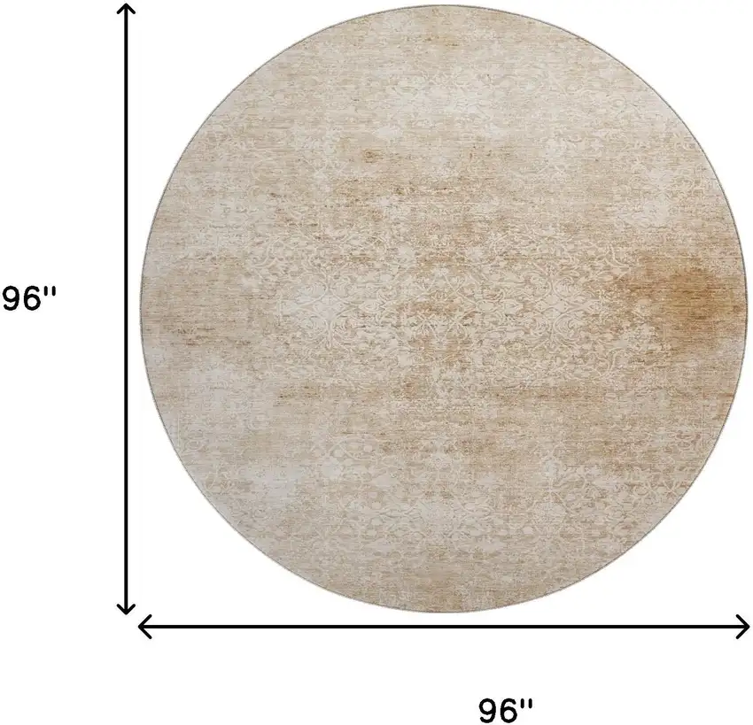 8' Coral And Ivory Oriental Washable Round Rug With UV Protection Photo 9