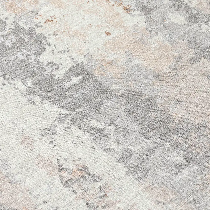 8' Coral And Ivory Round Abstract Washable Indoor Outdoor Area Rug Photo 9