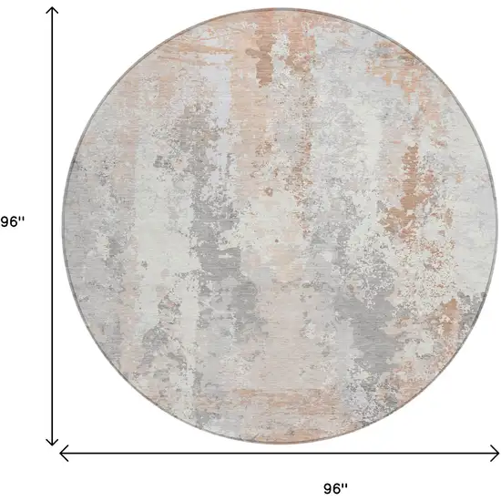 8' Coral And Ivory Round Abstract Washable Indoor Outdoor Area Rug Photo 8